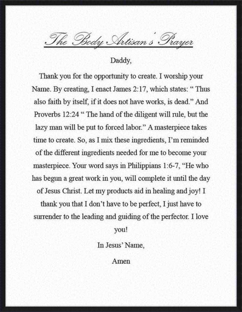 Body Artisan's Prayer